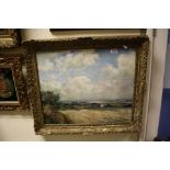 Max Hofler (1892 - 1963) Oil on Board Panoramic Landscape, 50cms x 60cms, gilt framed