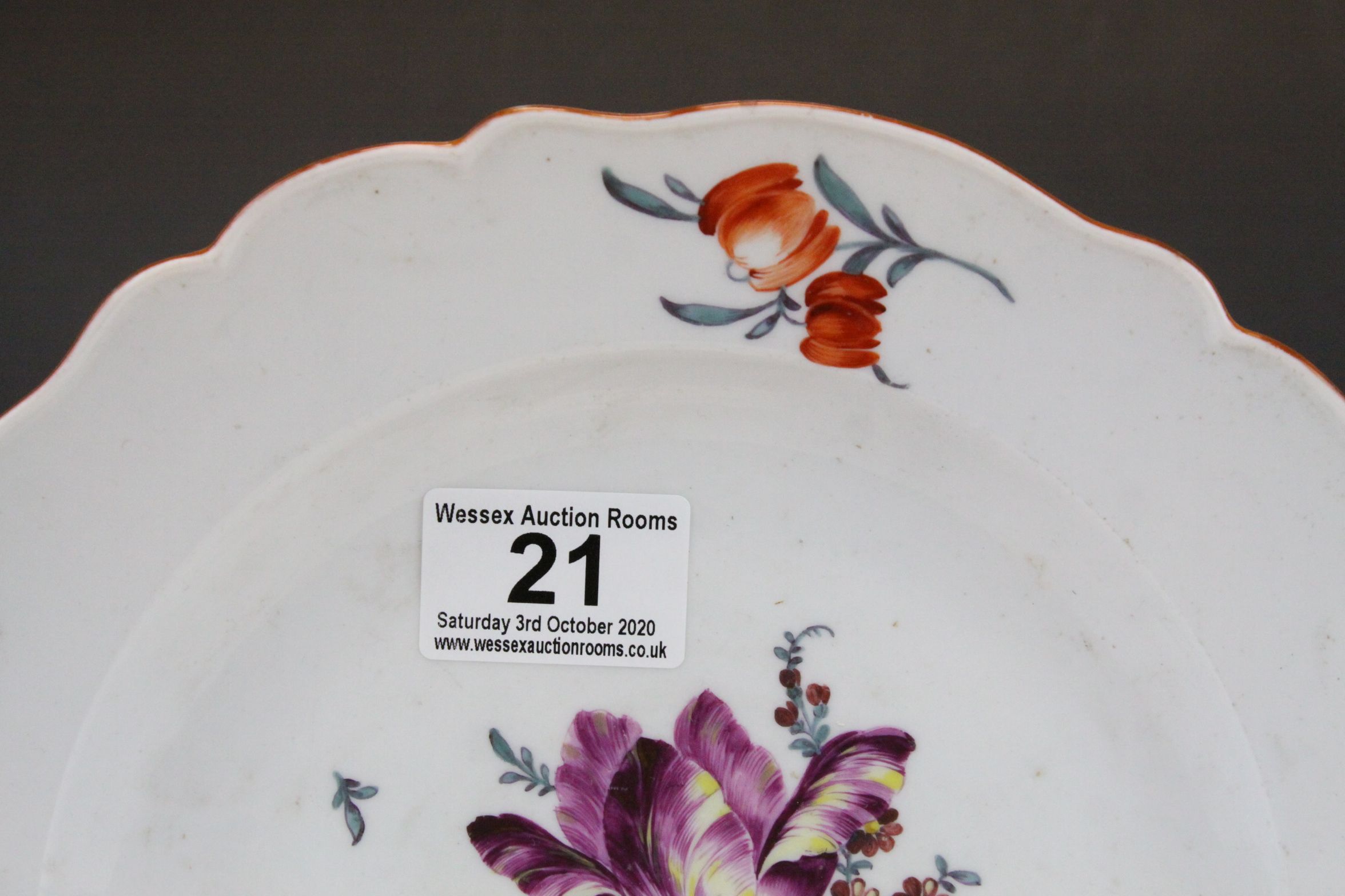 An early 20th century Meissen cabinet plate with floral decoration crossed sword mark to underside. - Image 2 of 6
