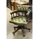 Victorian Style Green Button Leather Swivel Office Chair