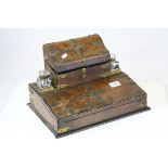 Late Victorian Walnut and Brass Mounted Combination Writing Slope and Stationery Cabinet, the