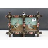Military Style Oil Painting of Two Messenger Pigeons contained in a wooden frame painted with
