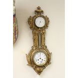 Late 19th / Early 20th century Clock, Barometer and Thermometer, all contained within an Ornate Gilt