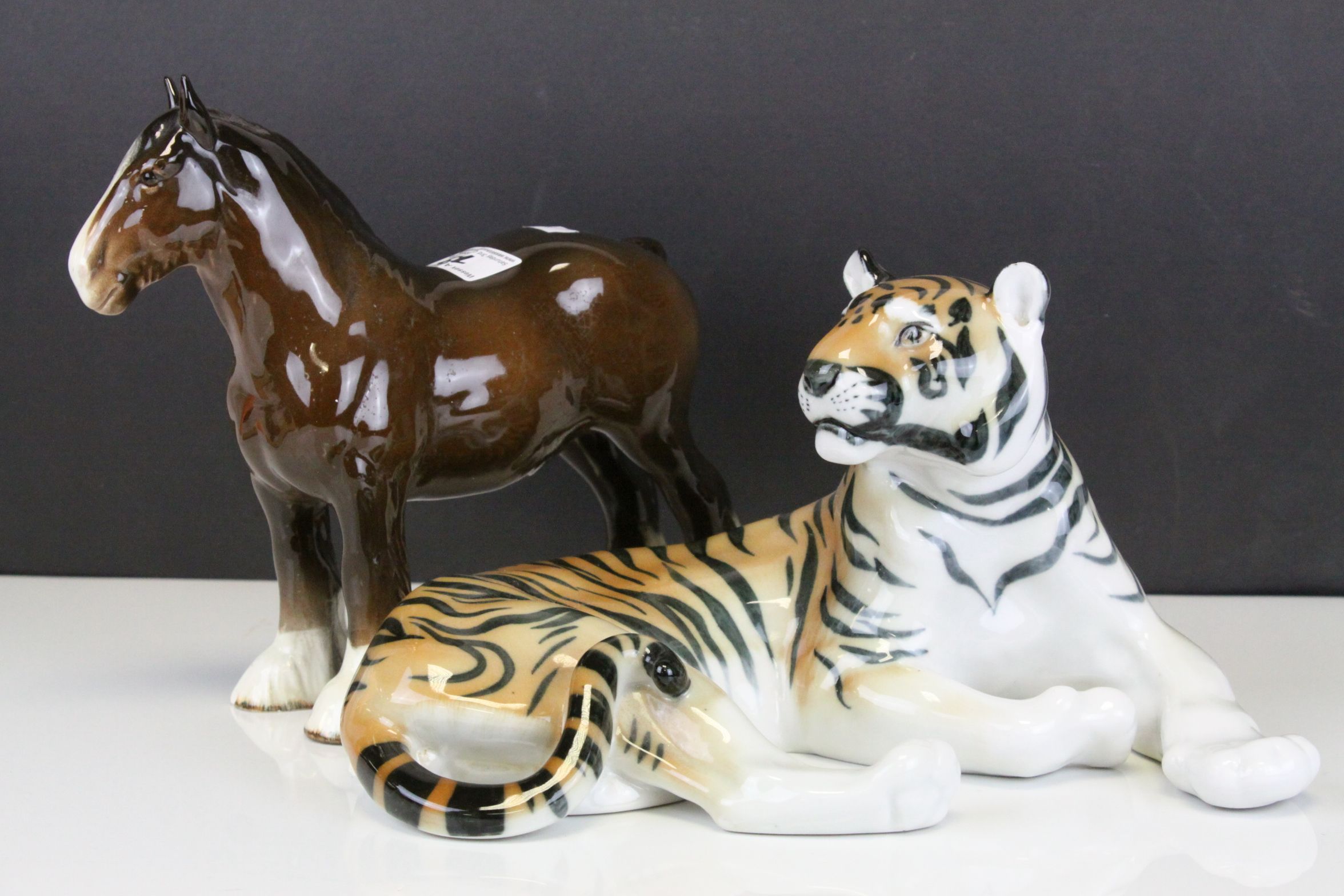 Beswick Brown Shire Mare, model no. 818 together with a USSR Tiger