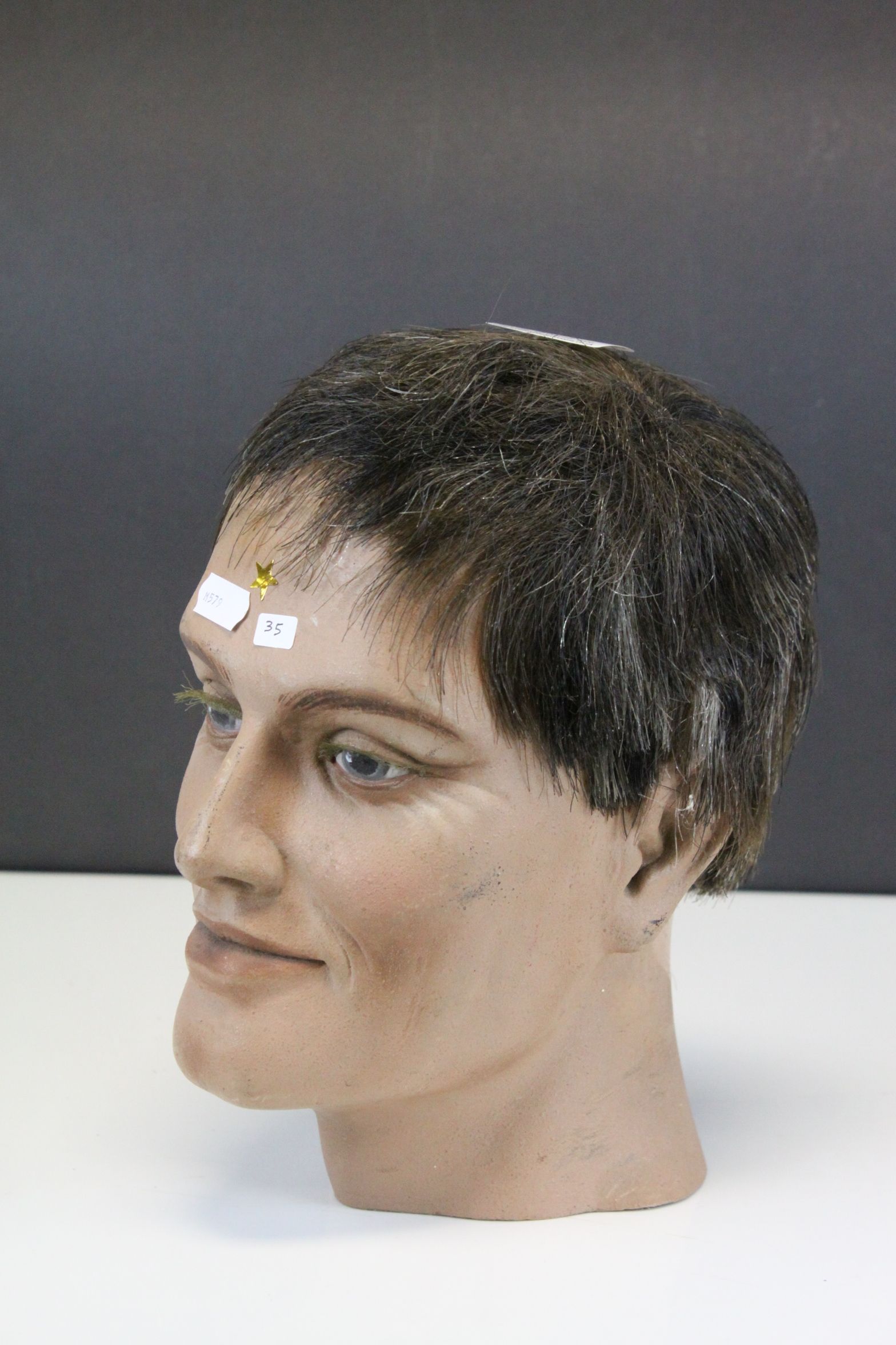 Male Mannequin Head, possibly as a shop display for Hats, 26cms high