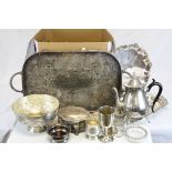 Collection of Silver Plate including Gallery Tray, Three Branch Candelabra, Fruit Bowl, etc