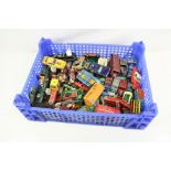 Crate of Playworn Diecast Vehicles including Dinky, Corgi, Hornby, etc