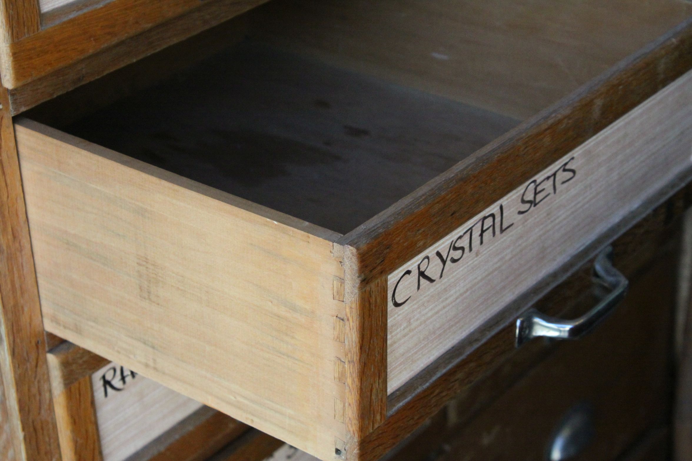 Mid 20th century Oak Haberdashery Cabinet with sixteen drawers glass fronted (presently covered) and - Image 4 of 4