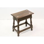 18th century Style Oak Joint Stool with Thumbnail Carving, 45cms wide x 50cms high