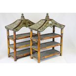 Pair of Bamboo and Wooden Shelves in the form of Chinese Temples, each 59cms high x 44cms wide
