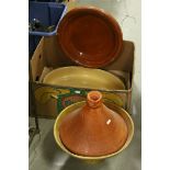 Terracotta Moroccan Tagine together with two other dishes.