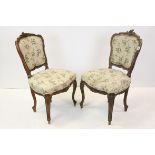 Pair of Louis XV Style Dining Chairs with upholstered backs and seats