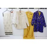 Shanghai Tang cream wool jacket-coat, four pockets, shoulder epaulettes; yellow silk trench coat,