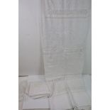 Pair of late 19th century/ early 20th century lace tablecloth, embroidered five toed dragon