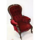 Victorian Framed Button Back Armchair with scroll arms