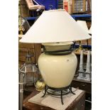 Large Contemporary Ceramic Crackle Glazed Table Lamp on Metal Stand with Shade, total height approx.
