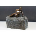 Jennine Parker - Bronze Sculpture of a Nude on Rock titled ' Seduction ', no. 99/295, 24cms wide x