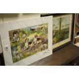 Gillian Carris Signed Limited Edition Print of Fox Hounds titled ' Young Entry and Old Stagers ' no.