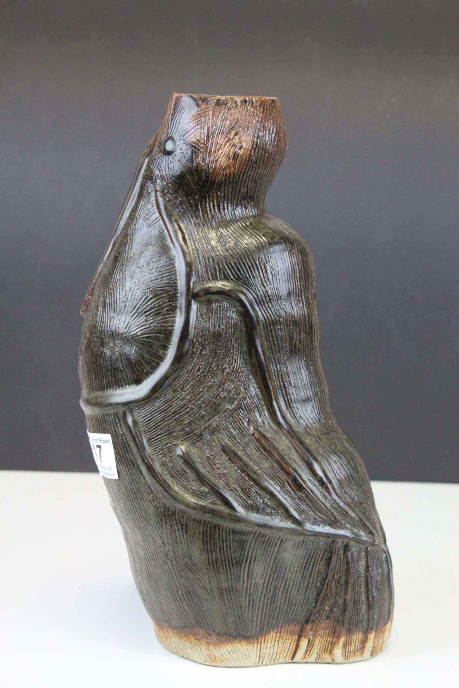 A mid 20 century art pottery vase in the form of a stylised ugly bird. - Image 3 of 5