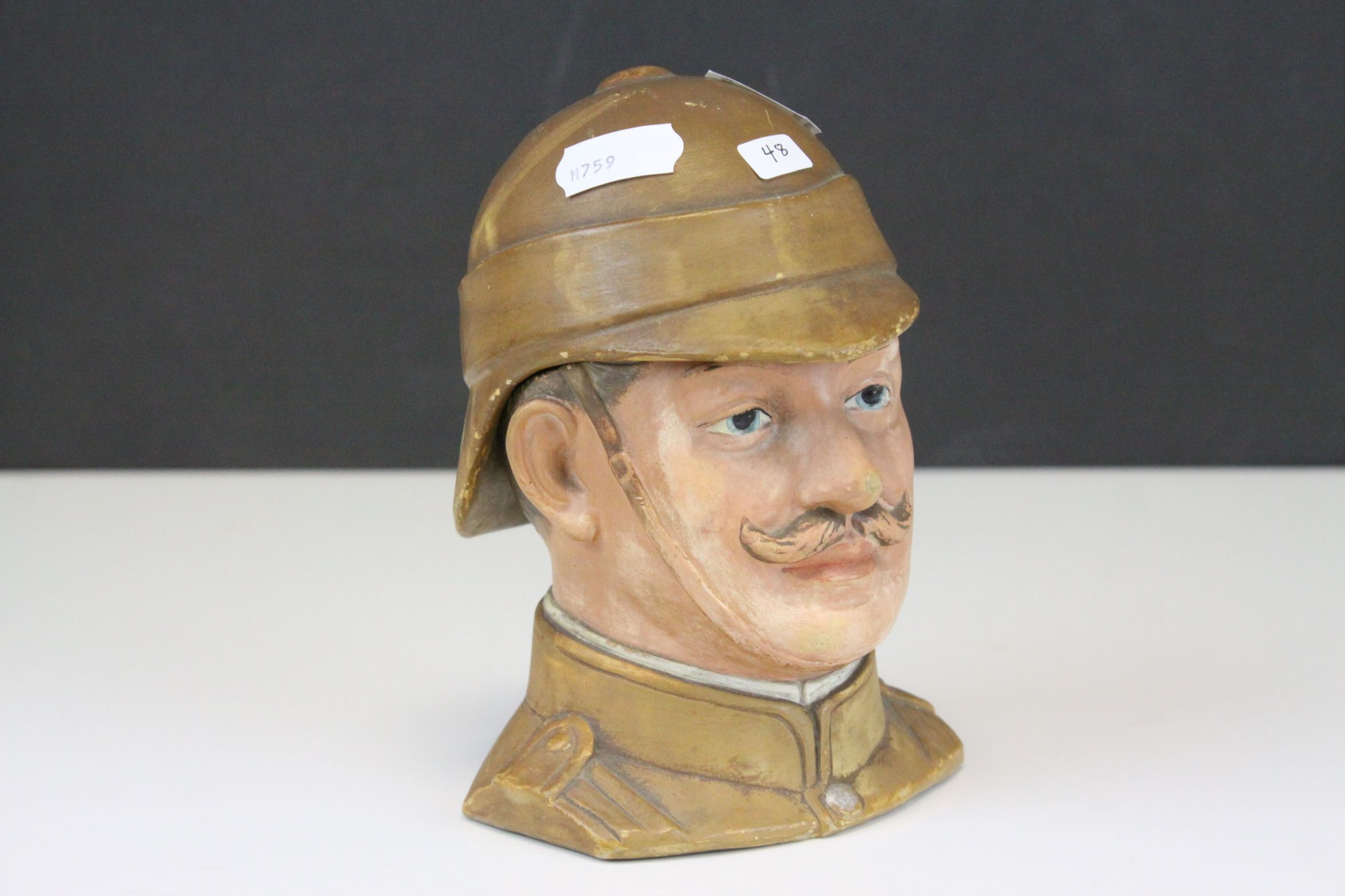 19th century Ceramic Lidded Tobacco Jar in the form of a British officer of the Boer War, marked