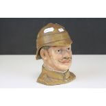 19th century Ceramic Lidded Tobacco Jar in the form of a British officer of the Boer War, marked