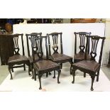 Set of Six Chippendale Style Carved Oak Dining Chairs with drop-in seats