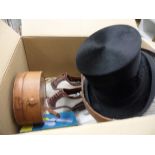 Quantity of Vintage Gentleman's Clothing including Leather Top Hat Box containing Black Silk Top