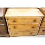 19th century Pine Chest of Three Long Drawers, flanked by turned columns, 90cms wide x 78cms high