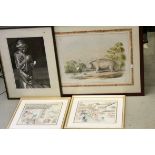 Pair of Chinese Pen and Watercolours of Village Scenes, 23cms x 25cms, framed and glazed together