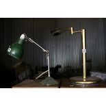 Anglepoise Lamp, Green Machinists Lamp and a Brass Effect Lamp