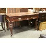 Late Victorian Mahogany Side Table / Desk with Two Drawers raised on ringed turned legs with