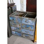 Early to Mid 20th century Metal Eight Drawer Workshop / Tool Cabinet (lacking top), 89cms wide x