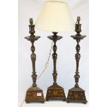 Set of Three Early 20th century Inlaid Wooden Table Lamps in the form of 17th century