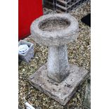 Garden Reconstituted Stone Circular Bird Bath on Square Base, 74cms high