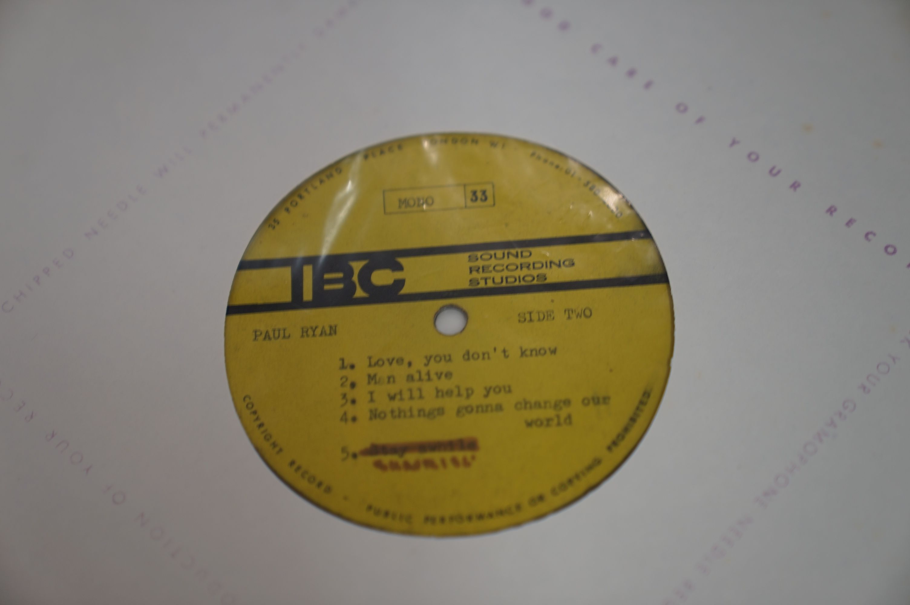 VINYL - PAUL RYAN - AMAZING UNIQUE UNRELEASED 1969 ALBUM DOUBLE SIDED ACETATE. WOW, IT DOES NOT