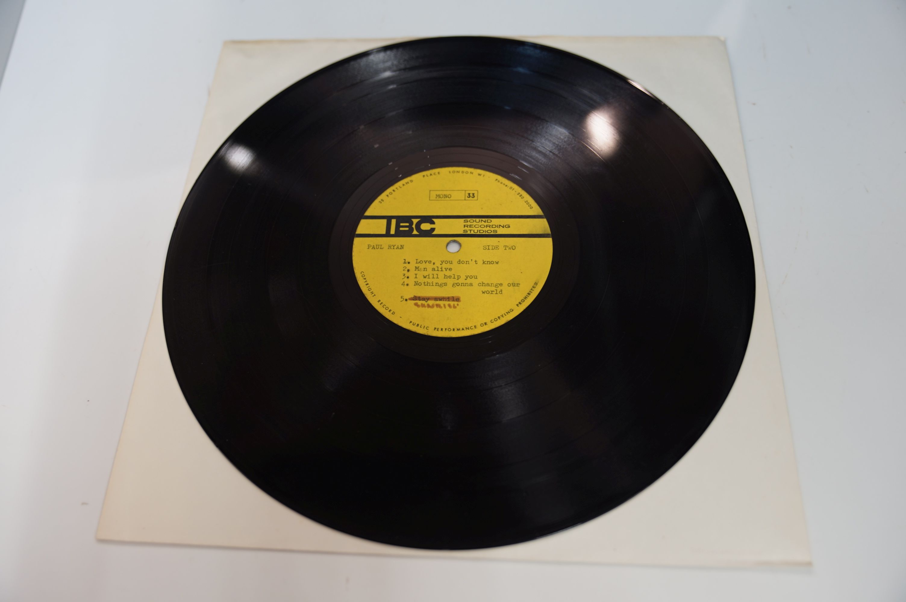 VINYL - PAUL RYAN - AMAZING UNIQUE UNRELEASED 1969 ALBUM DOUBLE SIDED ACETATE. WOW, IT DOES NOT - Image 4 of 5