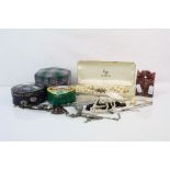 A box of mixed collectables to include costume jewellery and a cloisonne trinket box.