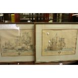 Two framed and glazed hand coloured antique engravings of French naval battle scenes J Milton