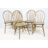 Set of Five Mid 20th century Beech and Elm Hoop and Stickback Kitchen Chairs