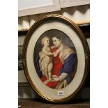 Oil Painting, Classical Oval Portrait of Madonna with Child in Gilt Frame
