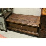 Continental Pine Coffer / Blanket Box with shaped hinged lid and raised on ball feet, 106cms long