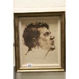 A framed portrait on canvas of man believed to be Michael Collins Irish Revolutionary.33 x 27 cm.