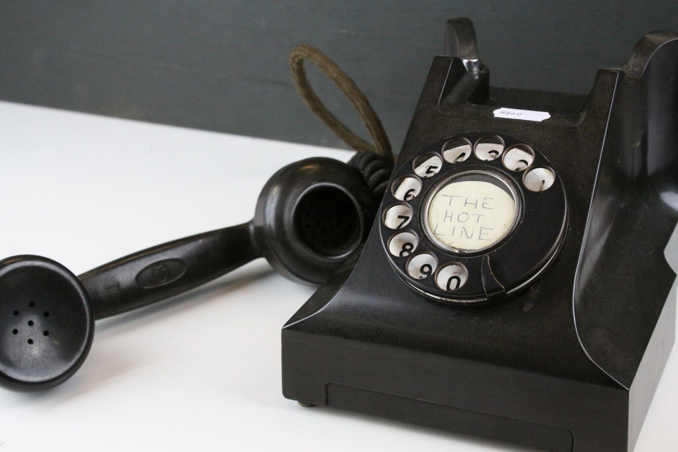 Vintage Black Bakelite ' ATM ' Telephone, label to base stating it orginated from the 'AE'shop, - Image 2 of 4