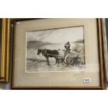 Hugh Verrall, Watercolour Country Scene, a Farmer with Horse and Cart gathering crops, 27cms x