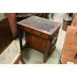 Mid 19th century Oak and Walnut Flat Top Davenport with black leather inset top, four side drawers