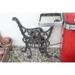 A pair of lion mask iron bench ends plus three galvanised buckets and a pruner