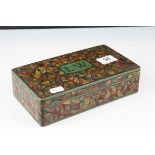 Art Deco Cigar Box with Geometric Multi-colour decoration, 22cms wide