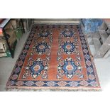 Eastern Brown and Blue Ground Wool Rug, approx.224cms x 150cms