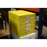 Small Yellow ' Ryman ' Metal Filing Cabinet with Five Drawers, 28cms wide x 41cms deep x 32cms high