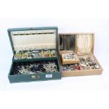 A good collection of vintage and contemporary costume jewellery contained within two boxes.