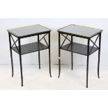 Pair of Regency Style Faux Bamboo Two Tier Side Tables with a Black and Gold Finish, 48cms wide x